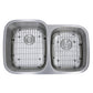 Nantucket Sinks Sconset Collection 32" Irregular Undermount Brushed Satin Silver 304 Stainless Steel 60/40 Double Bowl 16-Gauge Kitchen Sink With Cutting Board, Grids, and Colander Drains