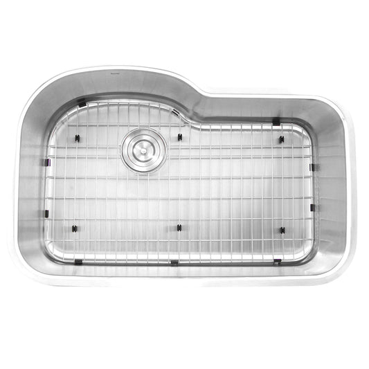 Nantucket Sinks Sconset Collection 32" Irregular Undermount Brushed Satin Silver 304 Stainless Steel Single Bowl 16-Gauge Kitchen Sink