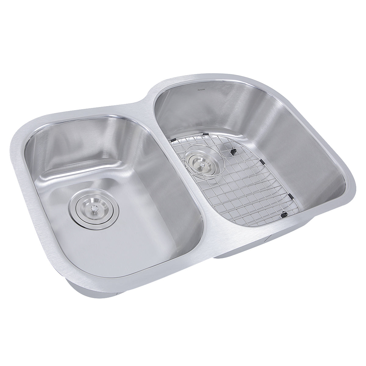 Nantucket Sinks Sconset Collection 33" Irregular Undermount Brushed Satin Silver 304 Stainless Steel 70/30 Reversed Double Bowl 16-Gauge Kitchen Sink