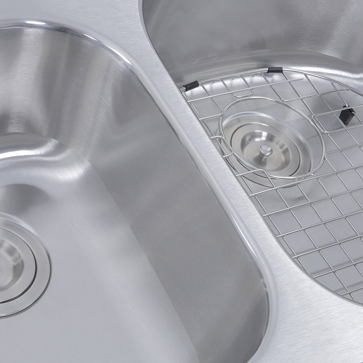 Nantucket Sinks Sconset Collection 33" Irregular Undermount Brushed Satin Silver 304 Stainless Steel 70/30 Reversed Double Bowl 16-Gauge Kitchen Sink