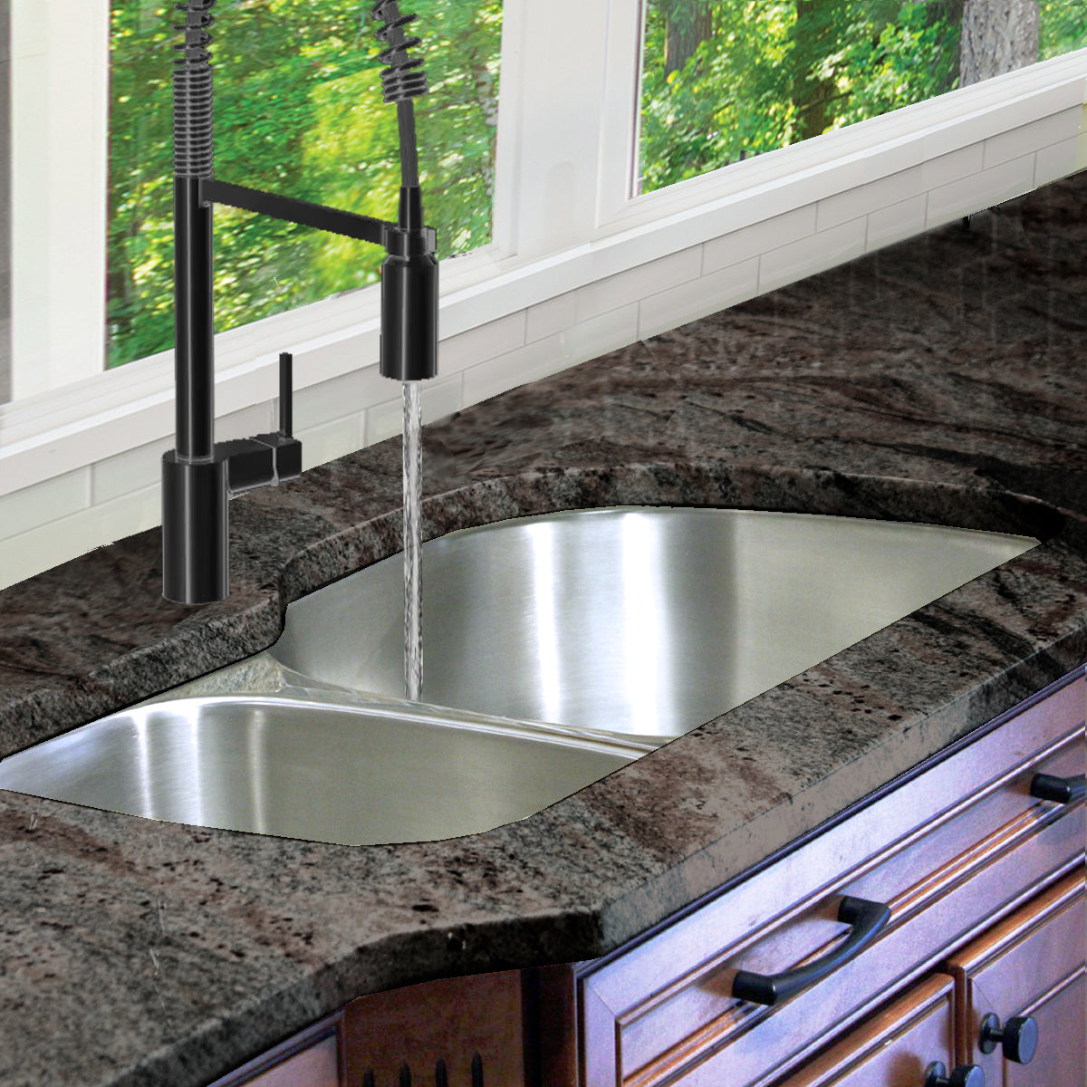 Nantucket Sinks Sconset Collection 33" Irregular Undermount Brushed Satin Silver 304 Stainless Steel 70/30 Reversed Double Bowl 16-Gauge Kitchen Sink