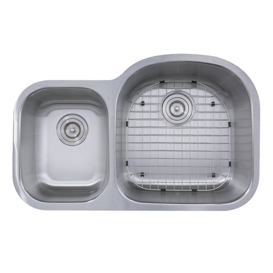 Nantucket Sinks Sconset Collection 33" Irregular Undermount Brushed Satin Silver 304 Stainless Steel 70/30 Reversed Double Bowl 16-Gauge Kitchen Sink