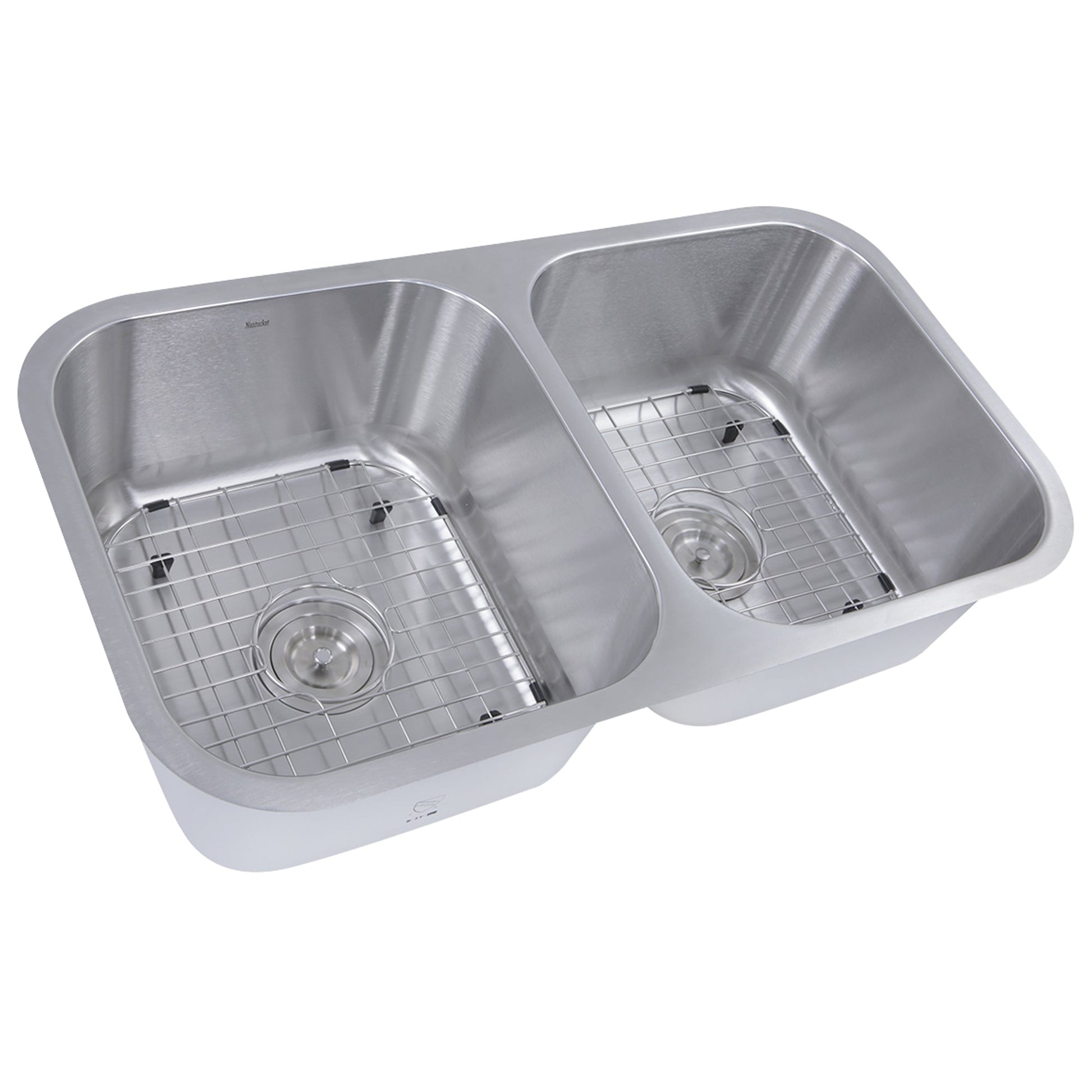 Nantucket Sinks Sconset Collection 33" Rectangle Undermount Brushed Satin Silver 304 Stainless Steel Double Bowl 16-Gauge Kitchen Sink