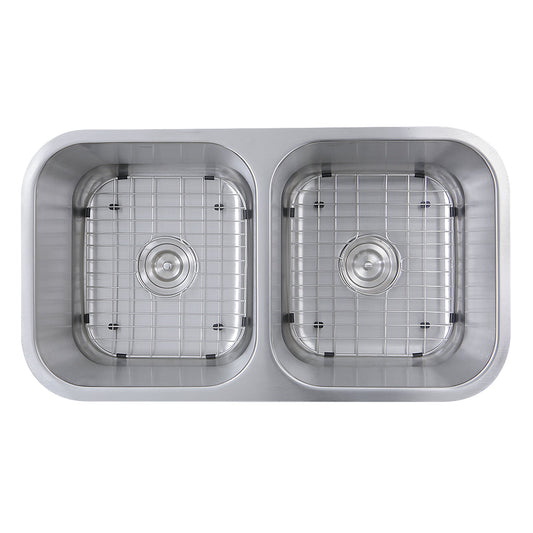 Nantucket Sinks Sconset Collection 33" Rectangle Undermount Brushed Satin Silver 304 Stainless Steel Double Bowl 16-Gauge Kitchen Sink