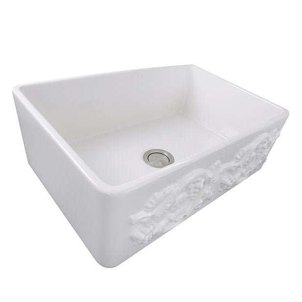 Nantucket Sinks Vineyard 33" Farmhouse Fireclay Kitchen Sink With Grapes Vine Motif Apron