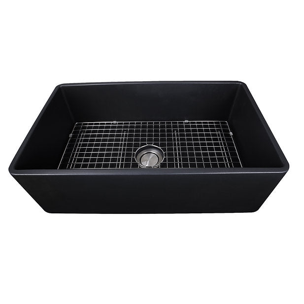 Nantucket Sinks Vineyard 33" Fireclay Farmhouse Apron Black Kitchen Sink