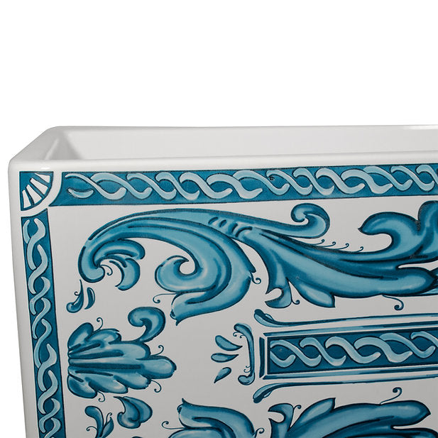 Nantucket Sinks Vineyard 33" Porcelain Enamel Glaze Fireclay Farmhouse Apron Rectangle White/Blue Sink