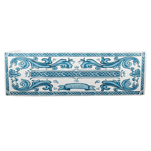 Nantucket Sinks Vineyard 33" Porcelain Enamel Glaze Fireclay Farmhouse Apron Rectangle White/Blue Sink