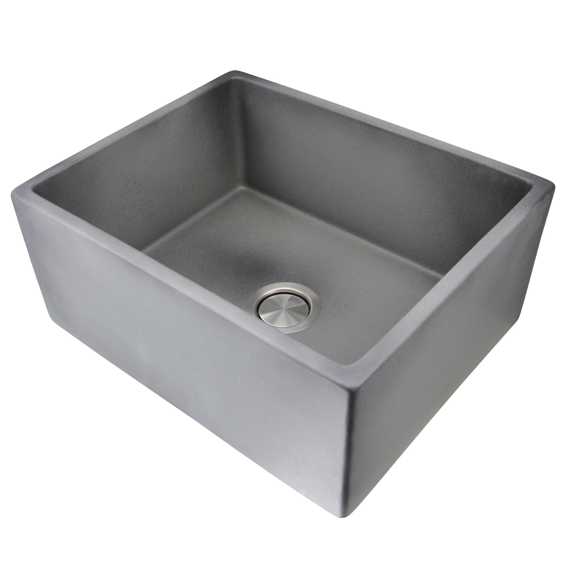 Nantucket Sinks Vineyard Collection 23" Rectangle Undermount Porcelain Enamel Glaze Grey Fireclay Single Bowl Farmhouse Apron Kitchen Sink With Concrete Finish