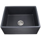 Nantucket Sinks Vineyard Collection 23" Rectangle Undermount Porcelain Enamel Glaze Grey Fireclay Single Bowl Farmhouse Apron Kitchen Sink With Matte Black Finish