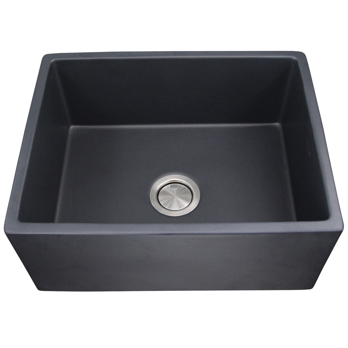 Nantucket Sinks Vineyard Collection 23" Rectangle Undermount Porcelain Enamel Glaze Grey Fireclay Single Bowl Farmhouse Apron Kitchen Sink With Matte Black Finish