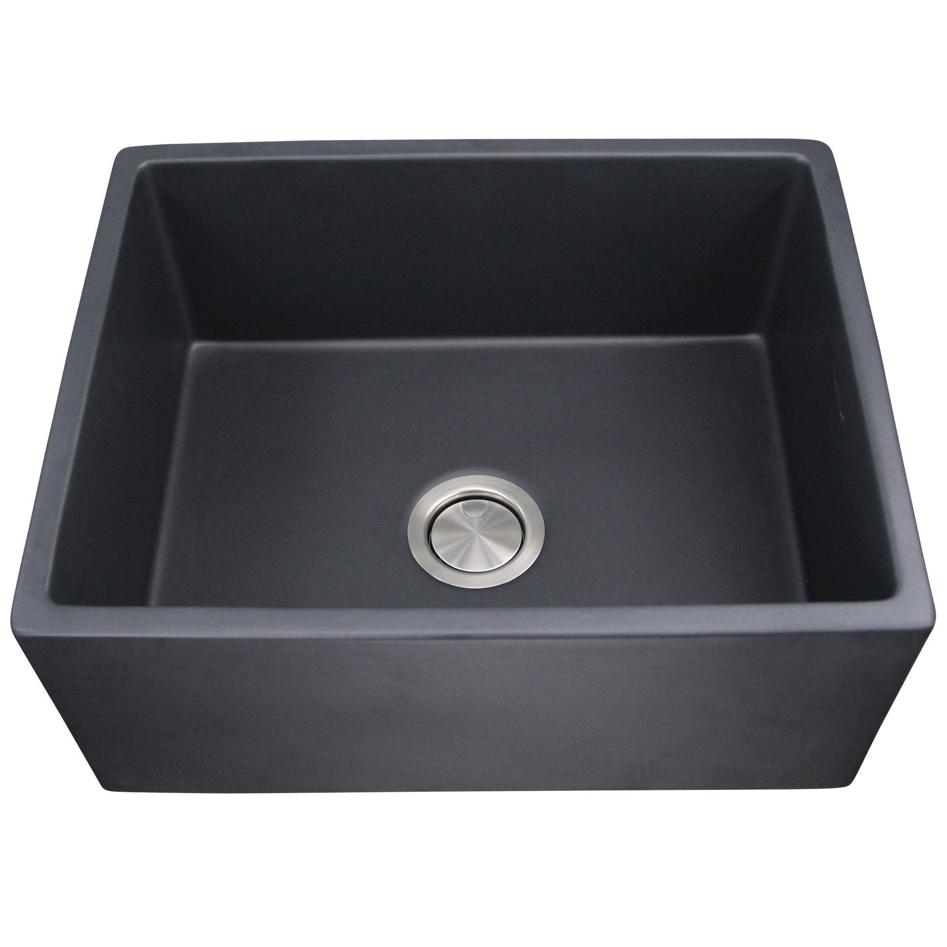 Nantucket Sinks Vineyard Collection 23" Rectangle Undermount Porcelain Enamel Glaze Grey Fireclay Single Bowl Farmhouse Apron Kitchen Sink With Matte Black Finish