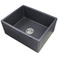 Nantucket Sinks Vineyard Collection 23" Rectangle Undermount Porcelain Enamel Glaze Grey Fireclay Single Bowl Farmhouse Apron Kitchen Sink With Matte Black Finish