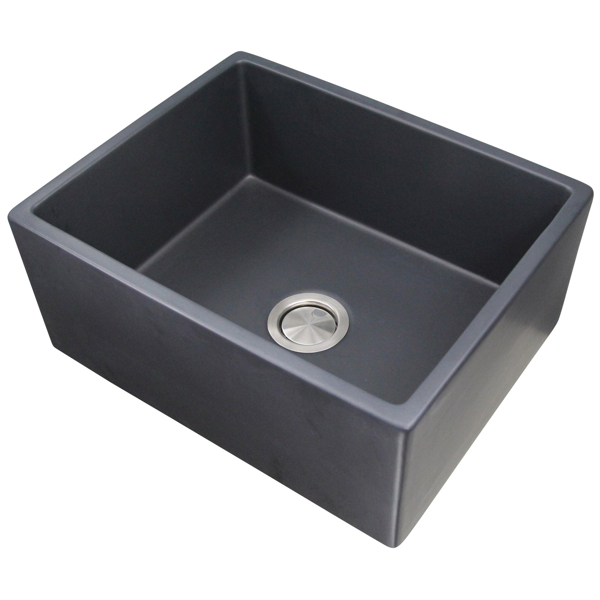 Nantucket Sinks Vineyard Collection 23" Rectangle Undermount Porcelain Enamel Glaze Grey Fireclay Single Bowl Farmhouse Apron Kitchen Sink With Matte Black Finish