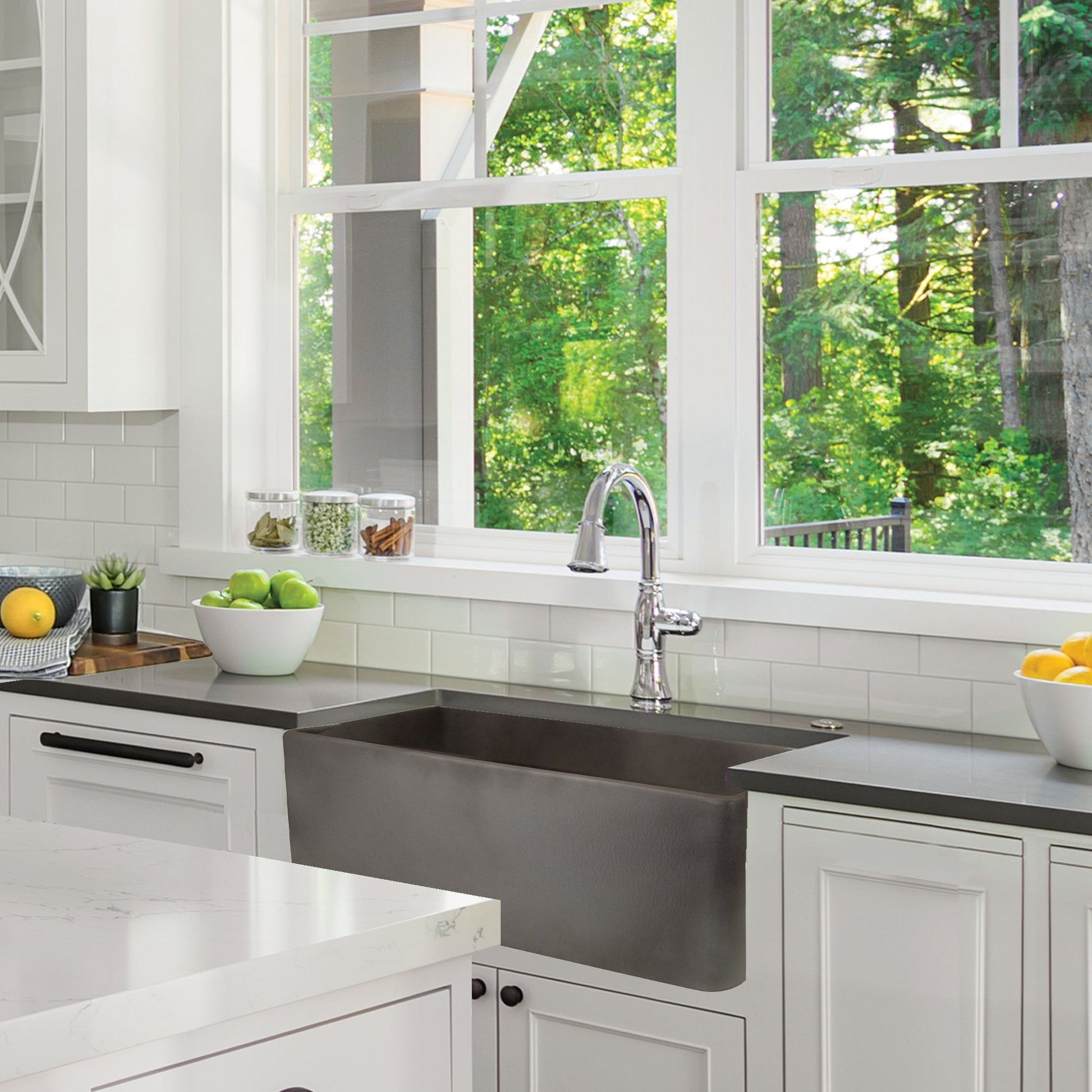 Nantucket Sinks Vineyard Collection 30" Rectangle Undermount Porcelain Enamel Glaze Concrete Grey Fireclay Single Bowl Farmhouse Apron Kitchen Sink With Concrete Finish