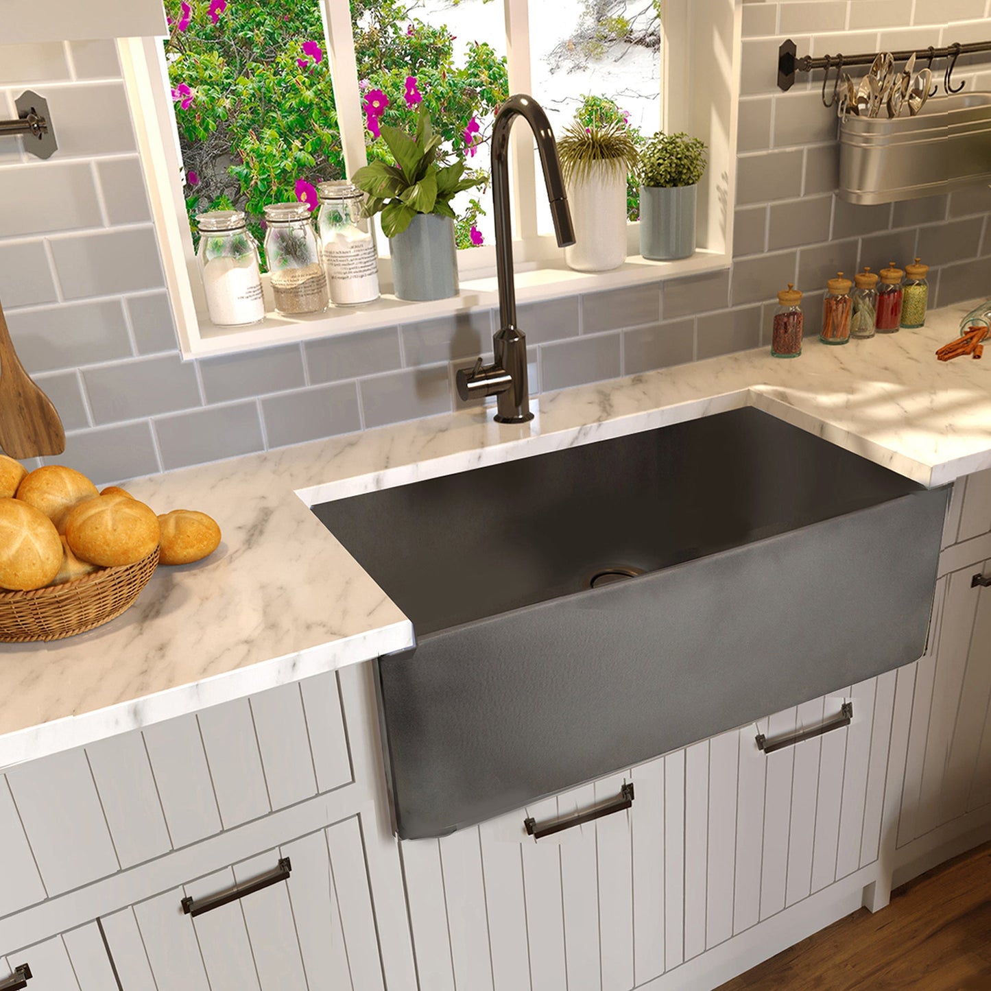 Nantucket Sinks Vineyard Collection 30" Rectangle Undermount Porcelain Enamel Glaze Concrete Grey Fireclay Single Bowl Farmhouse Apron Kitchen Sink With Concrete Finish