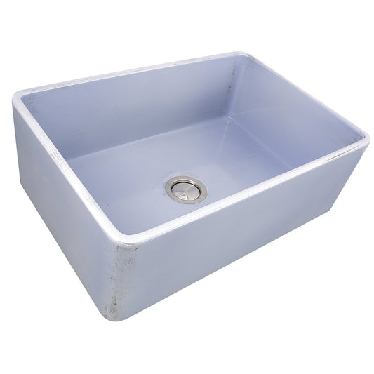 Nantucket Sinks Vineyard Collection 30" Rectangle Undermount Porcelain Enamel Glaze Light Blue Fireclay Single Bowl Farmhouse Apron Kitchen Sink With Shabby Sugar Finish