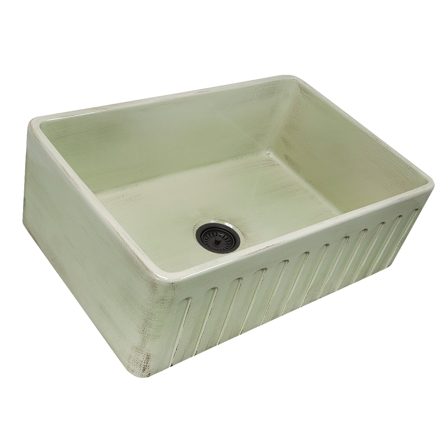 Nantucket Sinks Vineyard Collection 30" Rectangle Undermount Porcelain Enamel Glaze Light Green Fireclay Single Bowl Farmhouse Apron Kitchen Sink With Shabby Green Finish