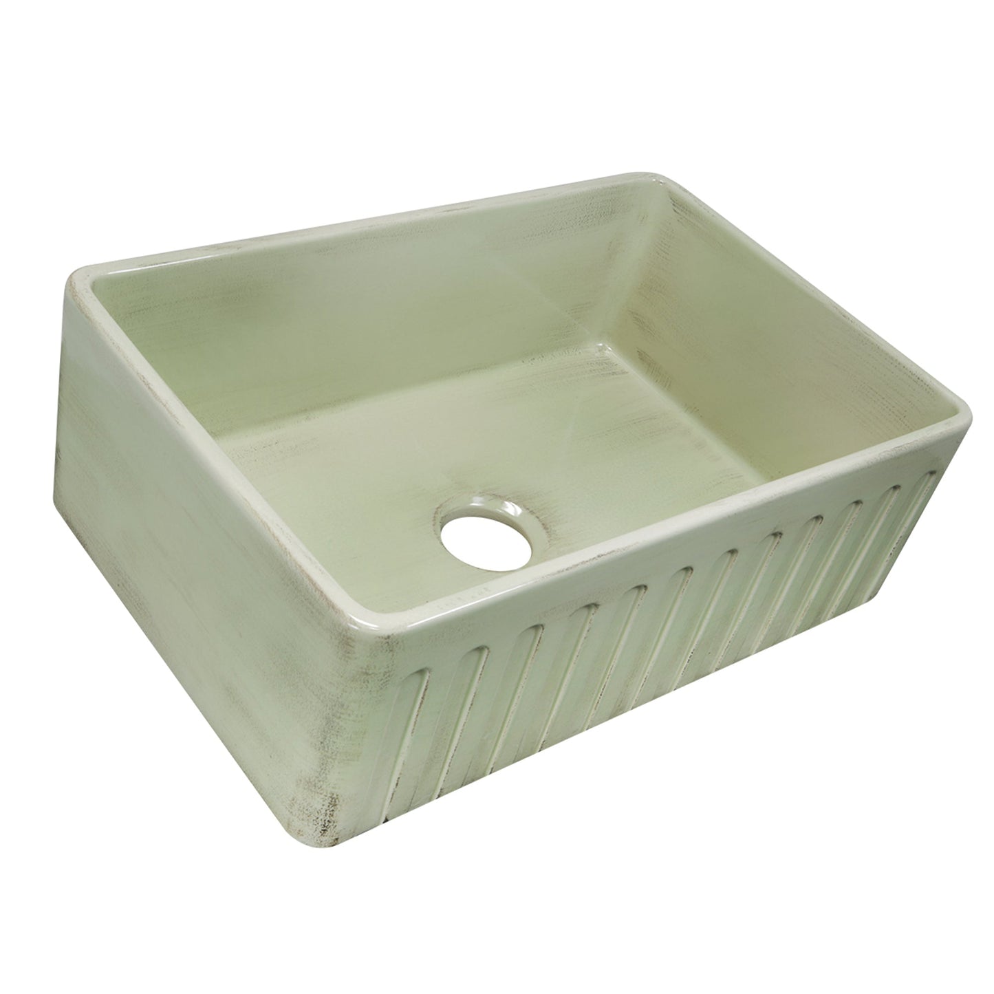 Nantucket Sinks Vineyard Collection 30" Rectangle Undermount Porcelain Enamel Glaze Light Green Fireclay Single Bowl Farmhouse Apron Kitchen Sink With Shabby Green Finish