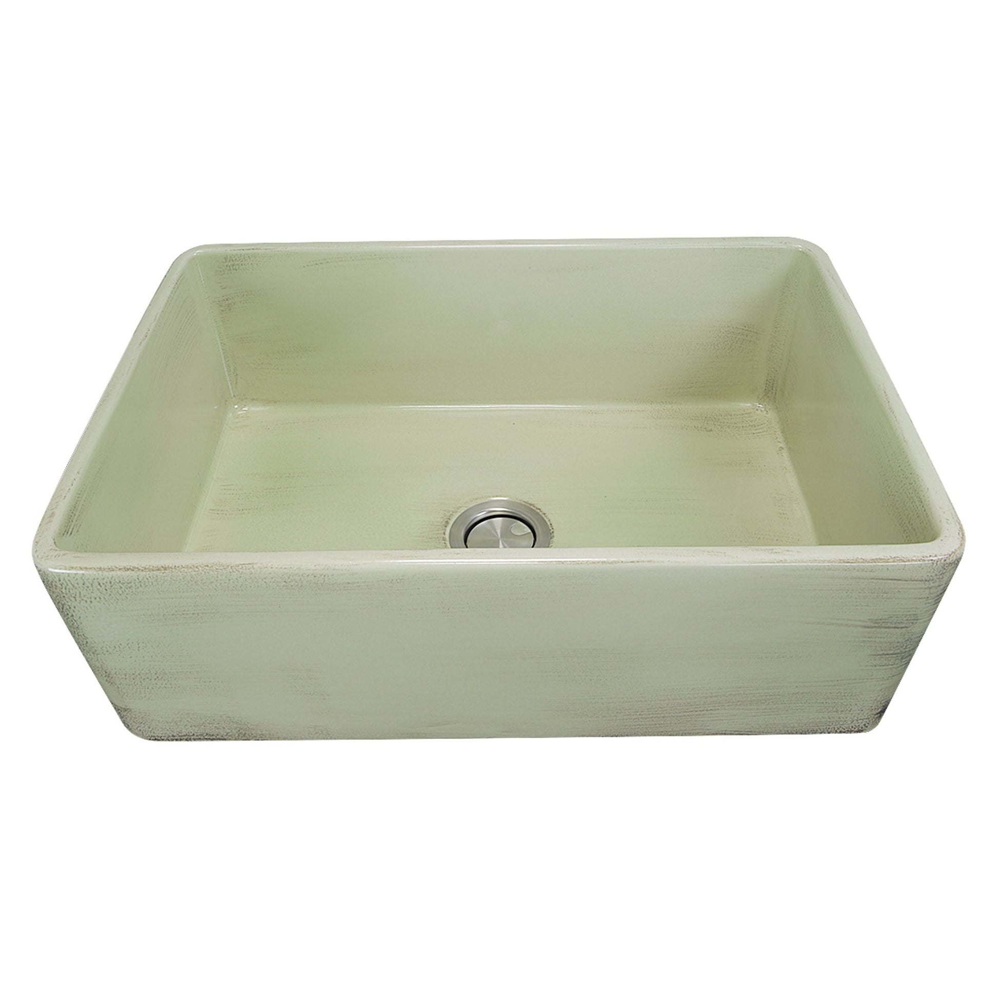 Nantucket Sinks Vineyard Collection 30" Rectangle Undermount Porcelain Enamel Glaze Light Green Fireclay Single Bowl Farmhouse Apron Kitchen Sink With Shabby Green Finish