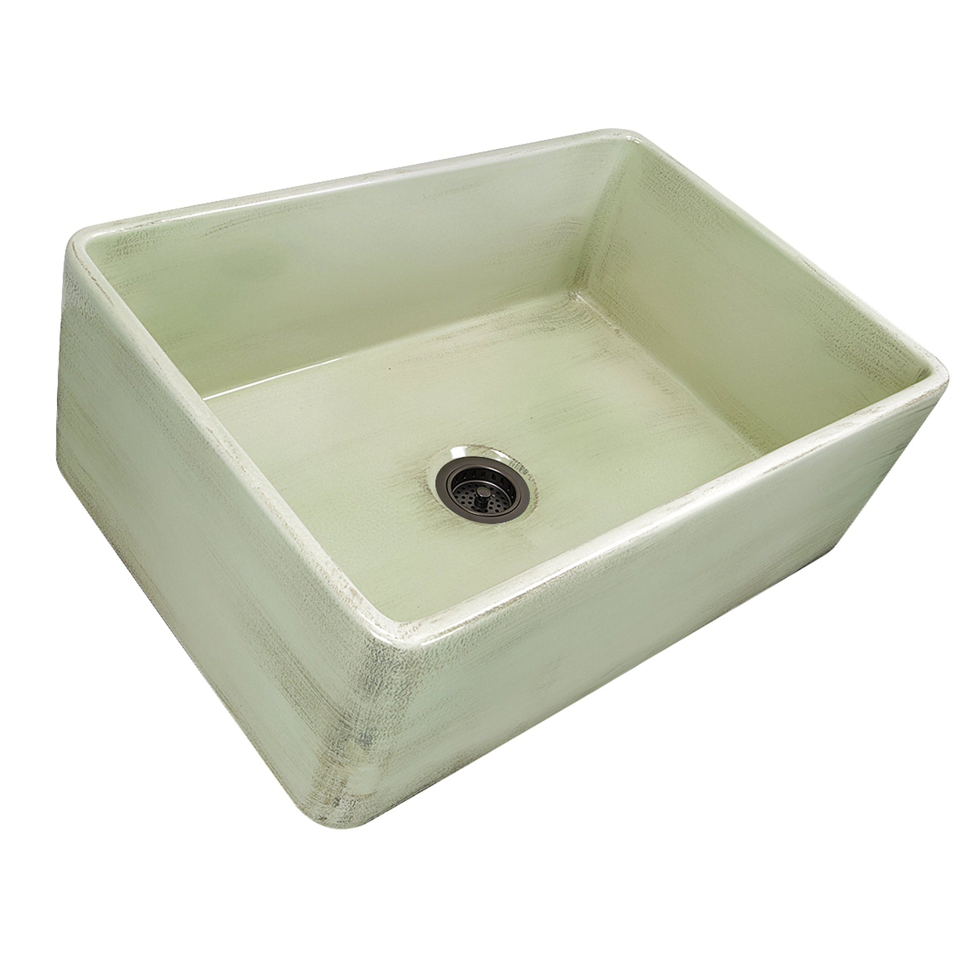 Nantucket Sinks Vineyard Collection 30" Rectangle Undermount Porcelain Enamel Glaze Light Green Fireclay Single Bowl Farmhouse Apron Kitchen Sink With Shabby Green Finish