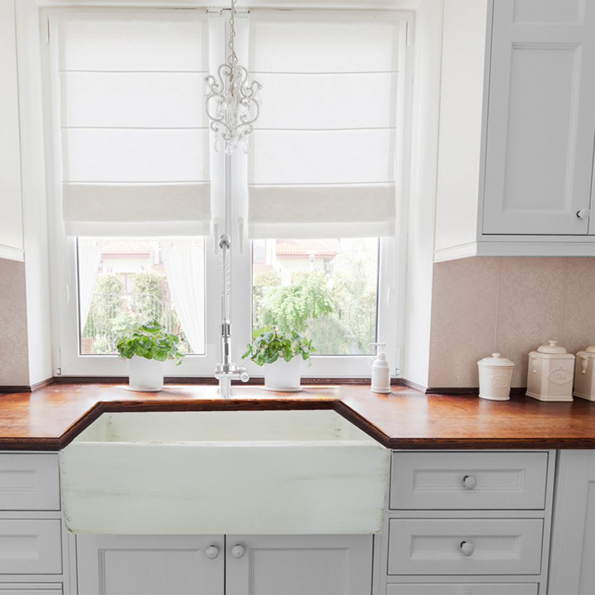 Nantucket Sinks Vineyard Collection 30" Rectangle Undermount Porcelain Enamel Glaze Pale Yellow Fireclay Single Bowl Farmhouse Apron Kitchen Sink With Shabby Straw Finish