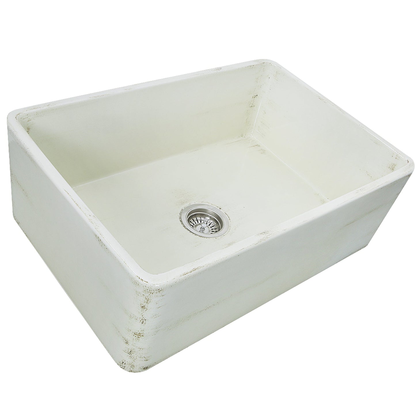 Nantucket Sinks Vineyard Collection 30" Rectangle Undermount Porcelain Enamel Glaze Pale Yellow Fireclay Single Bowl Farmhouse Apron Kitchen Sink With Shabby Straw Finish