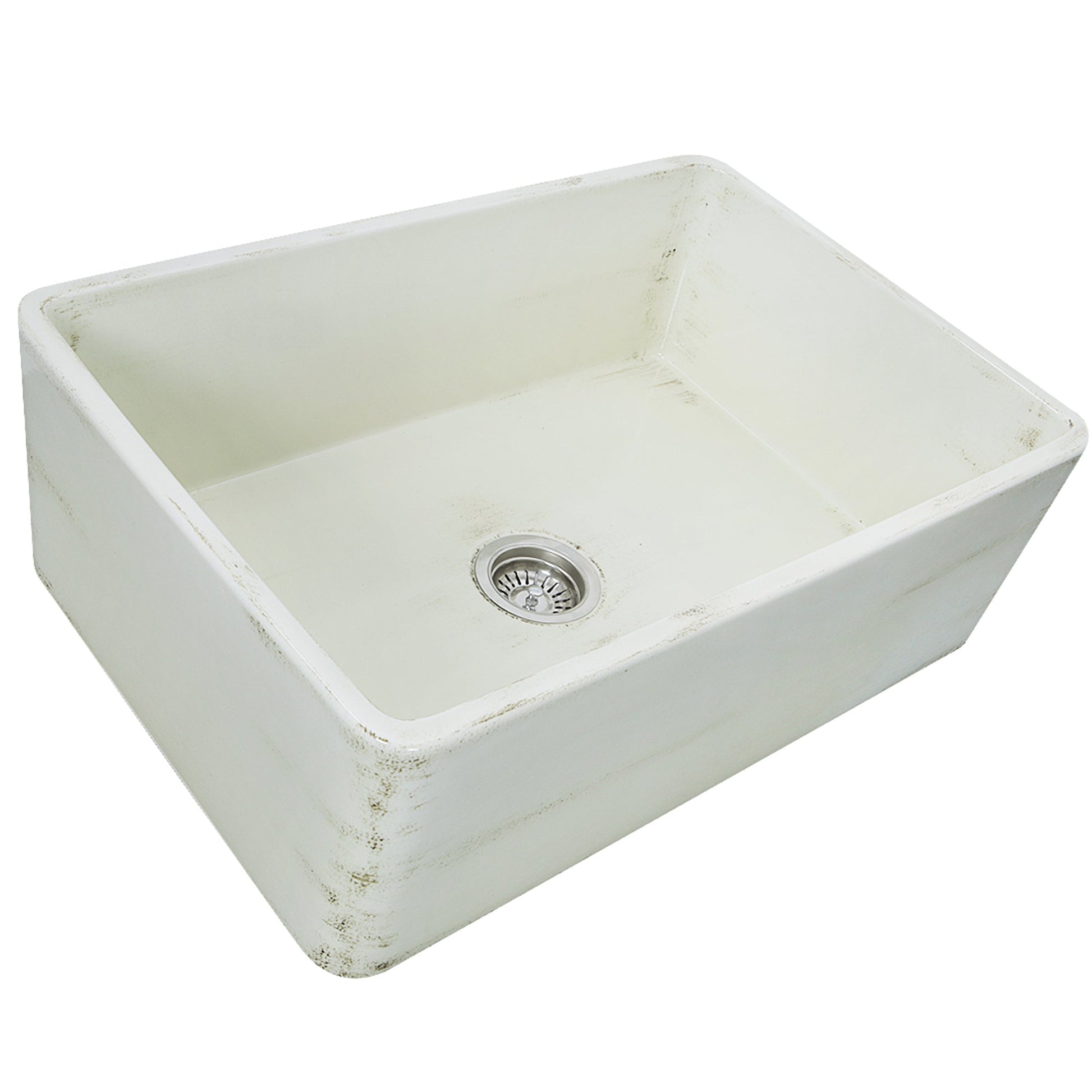 Nantucket Sinks Vineyard Collection 30" Rectangle Undermount Porcelain Enamel Glaze Pale Yellow Fireclay Single Bowl Farmhouse Apron Kitchen Sink With Shabby Straw Finish