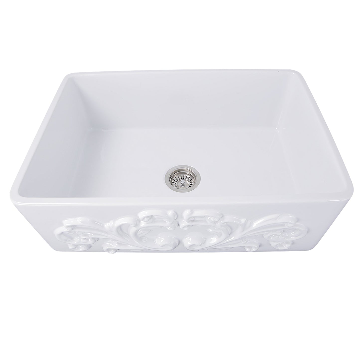 Nantucket Sinks Vineyard Collection 30" Rectangle Undermount Porcelain Enamel Glaze White Fireclay Single Bowl Farmhouse Kitchen Sink With Filigree Apron