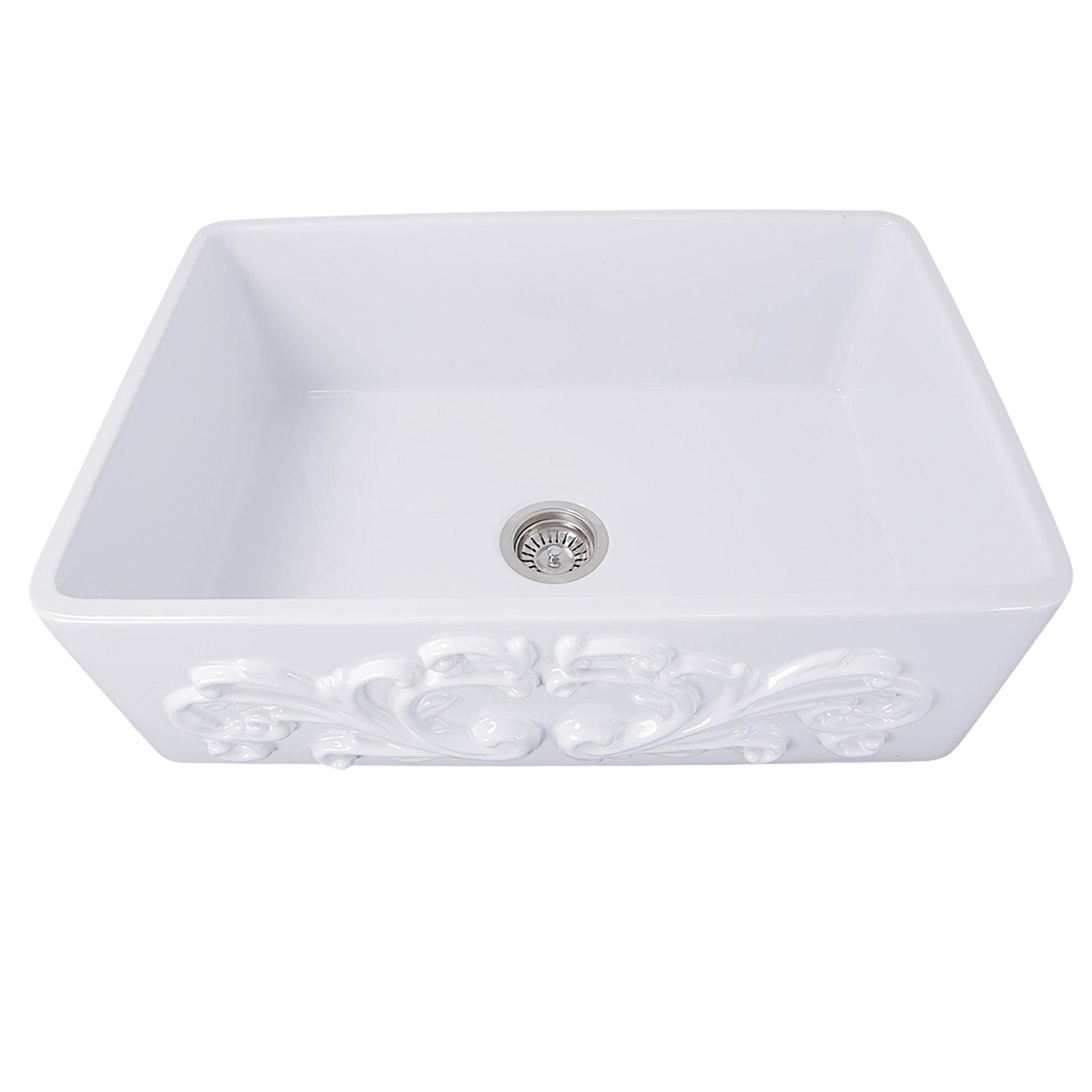 Nantucket Sinks Vineyard Collection 30" Rectangle Undermount Porcelain Enamel Glaze White Fireclay Single Bowl Farmhouse Kitchen Sink With Filigree Apron