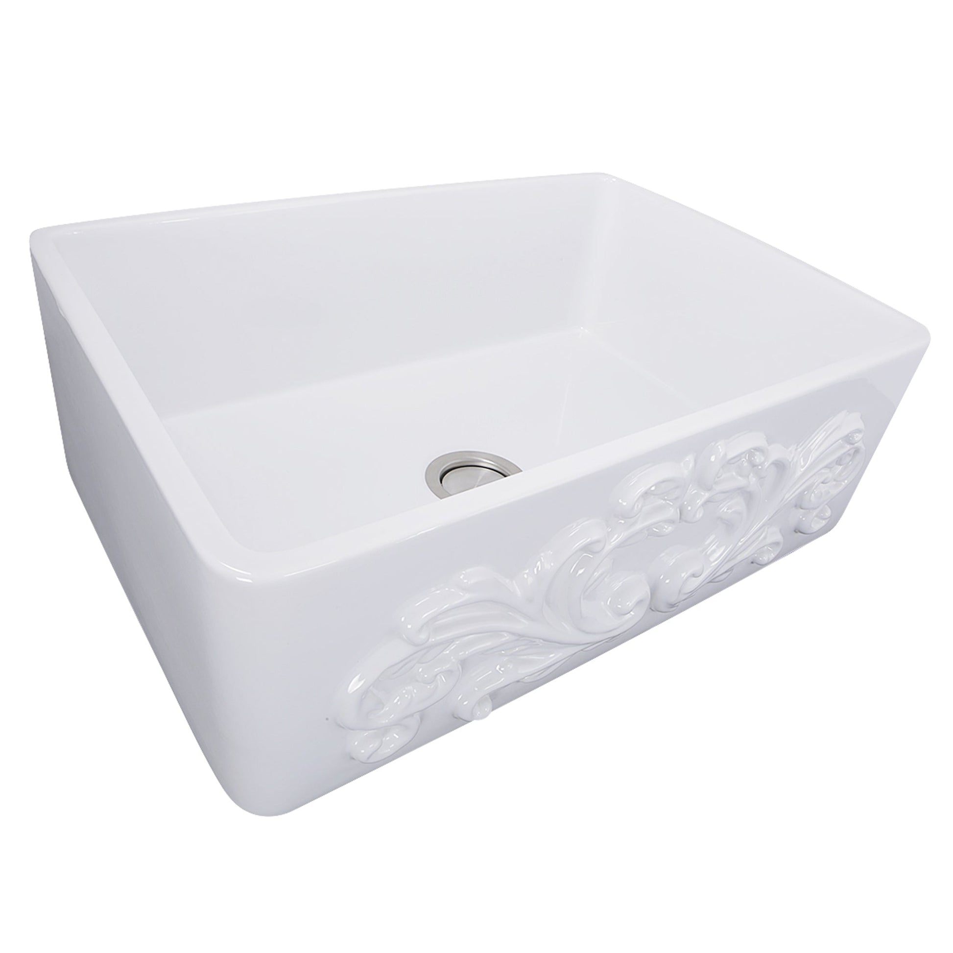 Nantucket Sinks Vineyard Collection 30" Rectangle Undermount Porcelain Enamel Glaze White Fireclay Single Bowl Farmhouse Kitchen Sink With Filigree Apron