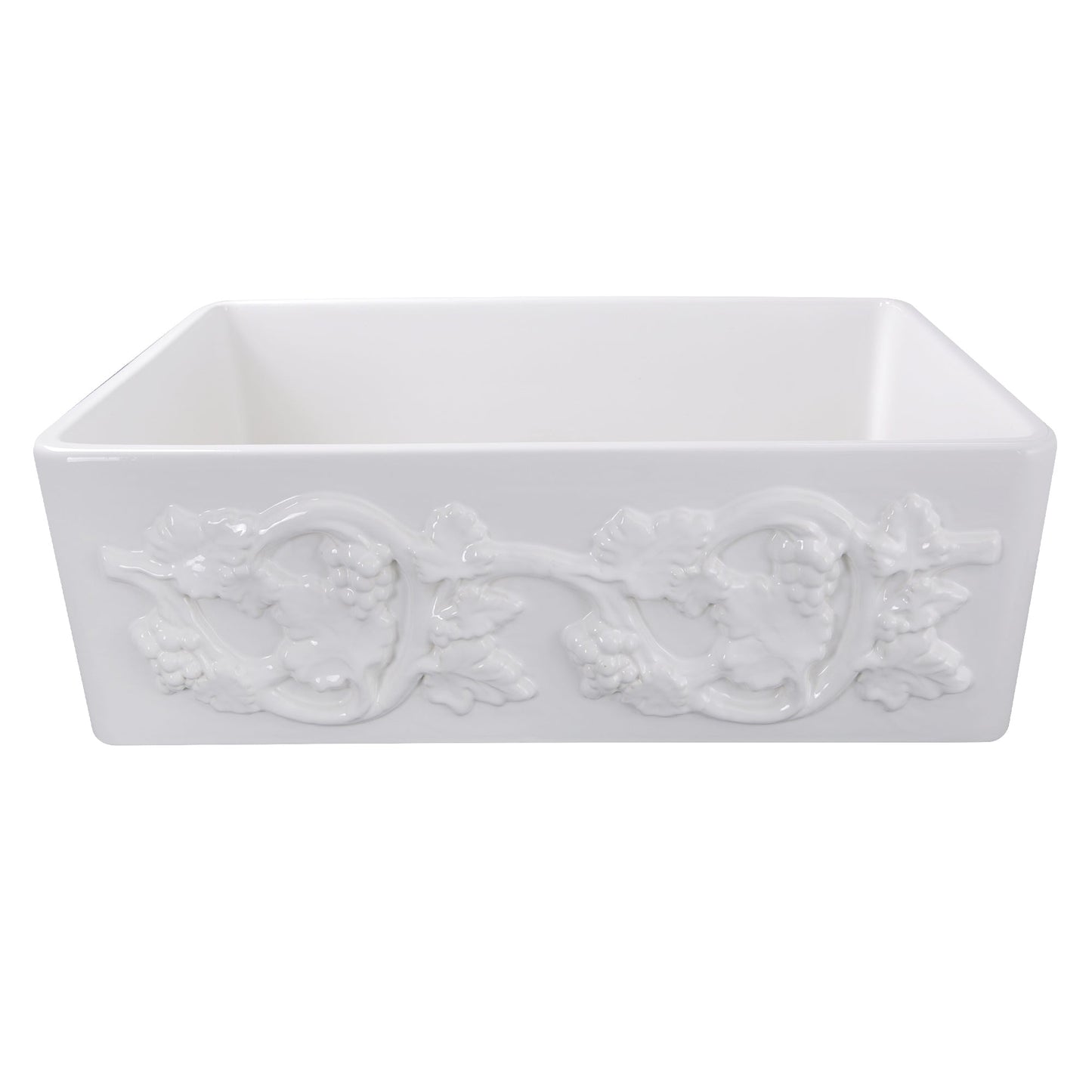 Nantucket Sinks Vineyard Collection 30" Rectangle Undermount Porcelain Enamel Glaze White Fireclay Single Bowl Farmhouse Kitchen Sink With Grapes Apron