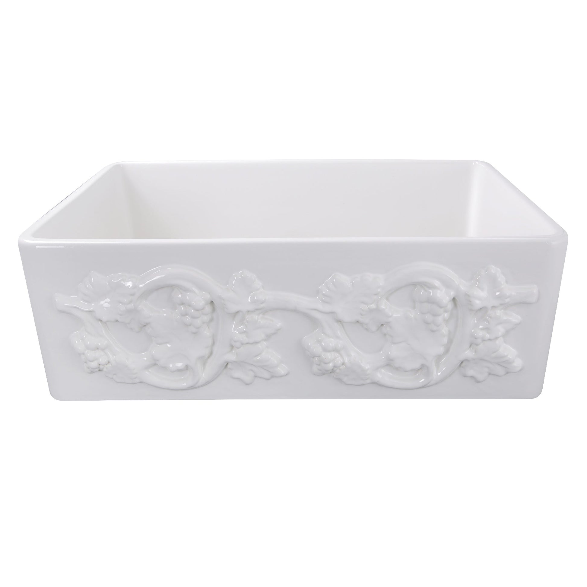Nantucket Sinks Vineyard Collection 30" Rectangle Undermount Porcelain Enamel Glaze White Fireclay Single Bowl Farmhouse Kitchen Sink With Grapes Apron