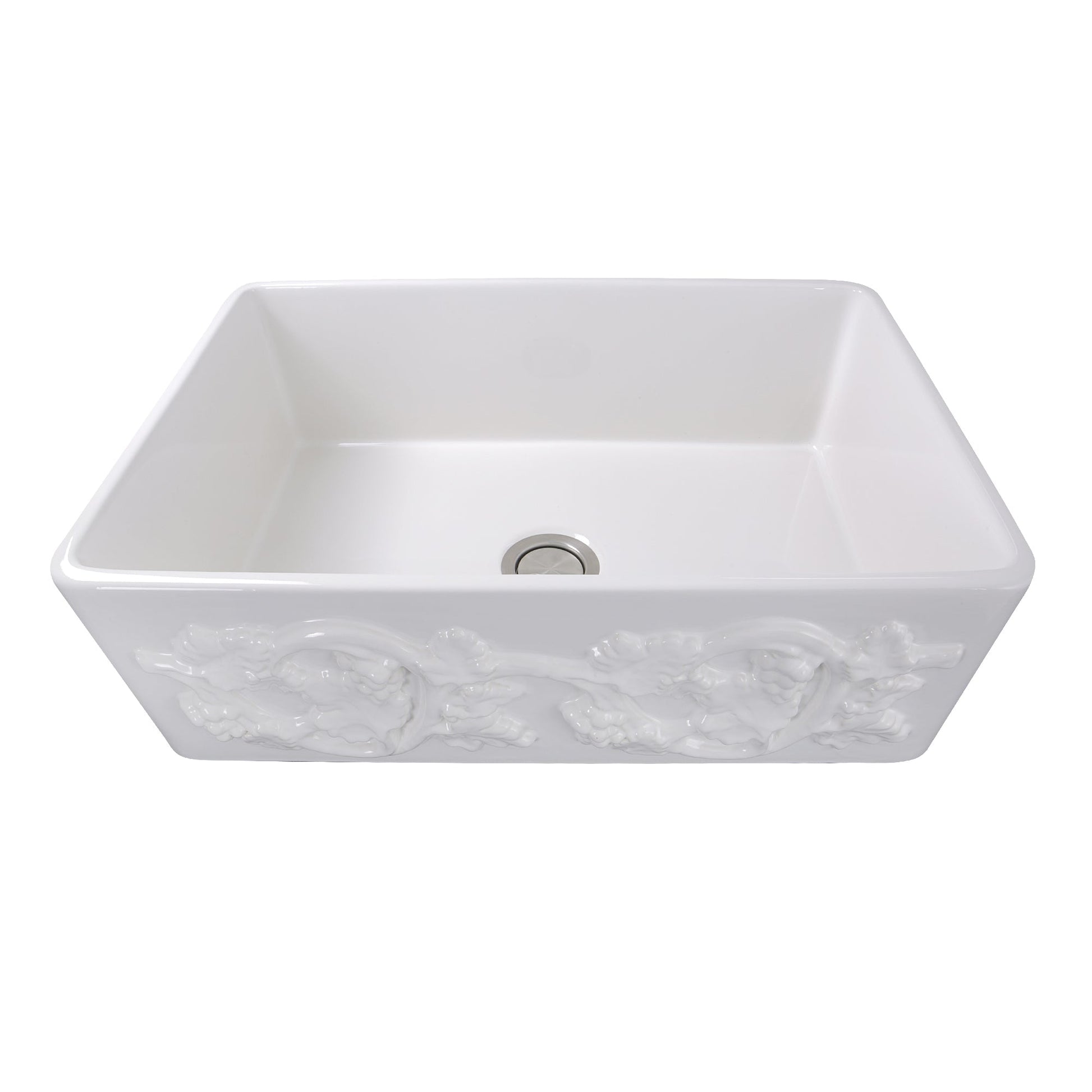 Nantucket Sinks Vineyard Collection 30" Rectangle Undermount Porcelain Enamel Glaze White Fireclay Single Bowl Farmhouse Kitchen Sink With Grapes Apron