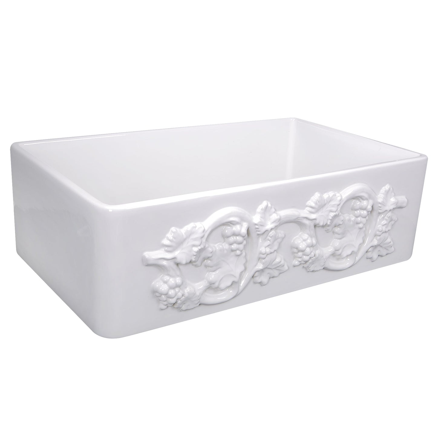 Nantucket Sinks Vineyard Collection 30" Rectangle Undermount Porcelain Enamel Glaze White Fireclay Single Bowl Farmhouse Kitchen Sink With Grapes Apron