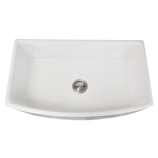 Nantucket Sinks Vineyard Collection 33" Rectangle Arched Front Undermount Porcelain Enamel Glaze White Fireclay Single Bowl Farmhouse Kitchen Sink With Curved Apron