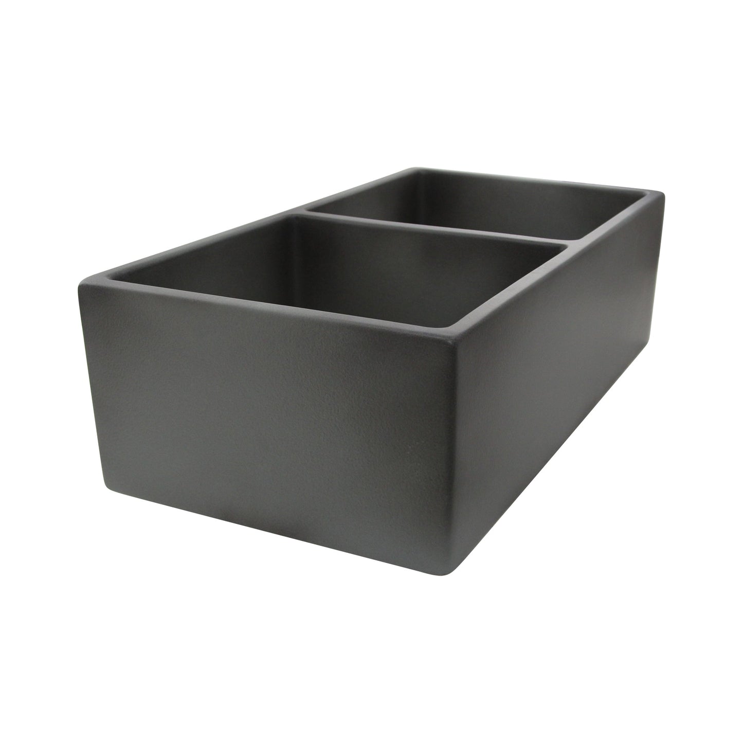 Nantucket Sinks Vineyard Collection 33" Rectangle Undermount Porcelain Enamel Glaze Concrete Grey Fireclay Double Bowl Farmhouse Apron Kitchen Sink With Concrete Finish