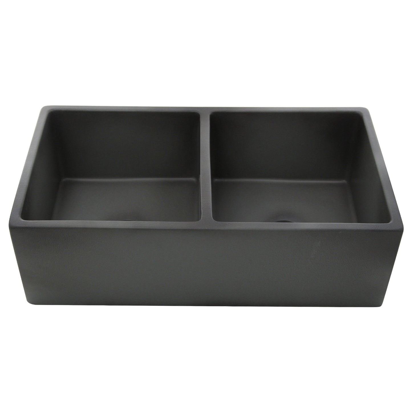 Nantucket Sinks Vineyard Collection 33" Rectangle Undermount Porcelain Enamel Glaze Concrete Grey Fireclay Double Bowl Farmhouse Apron Kitchen Sink With Concrete Finish