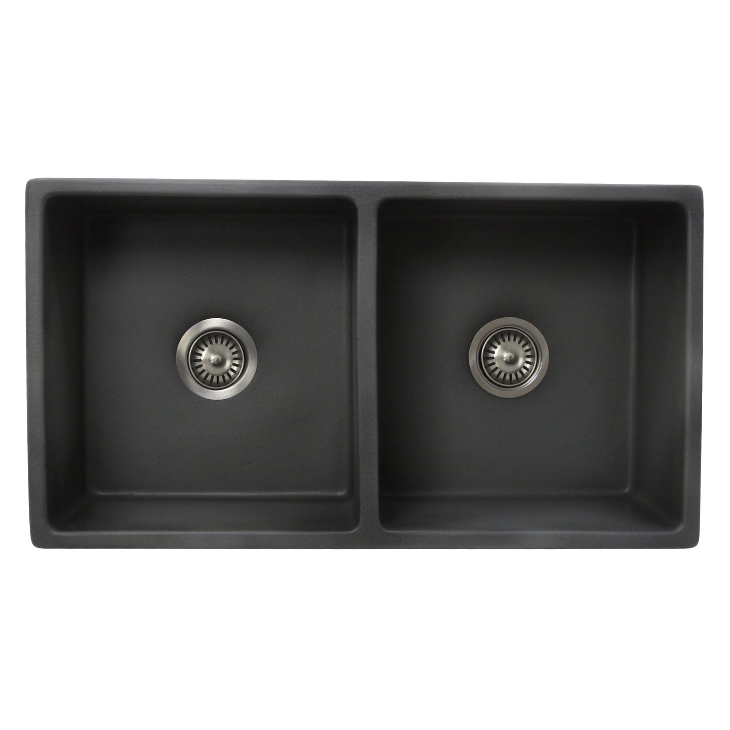 Nantucket Sinks Vineyard Collection 33" Rectangle Undermount Porcelain Enamel Glaze Concrete Grey Fireclay Double Bowl Farmhouse Apron Kitchen Sink With Concrete Finish