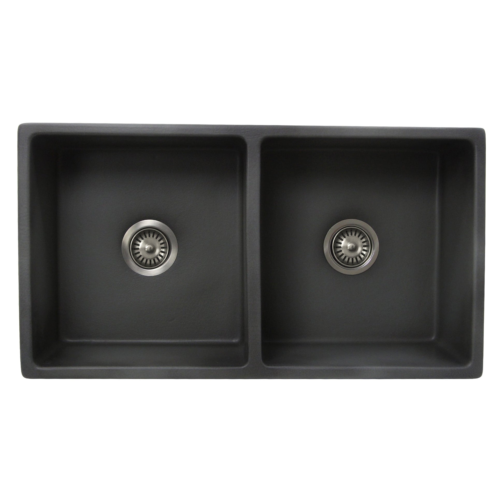 Nantucket Sinks Vineyard Collection 33" Rectangle Undermount Porcelain Enamel Glaze Concrete Grey Fireclay Double Bowl Farmhouse Apron Kitchen Sink With Concrete Finish