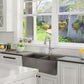 Nantucket Sinks Vineyard Collection 33" Rectangle Undermount Porcelain Enamel Glaze Concrete Grey Fireclay Double Bowl Farmhouse Apron Kitchen Sink With Concrete Finish