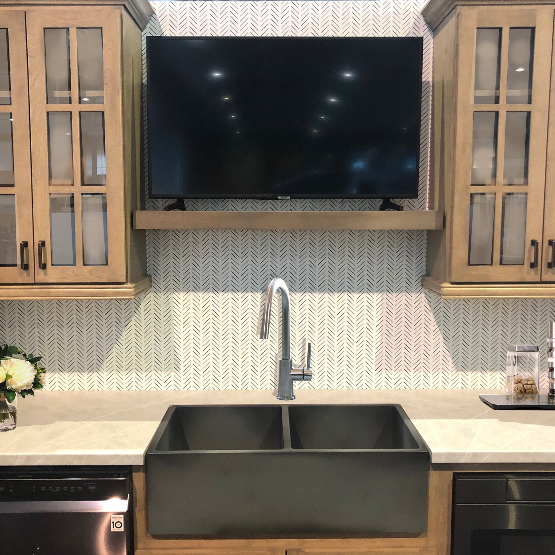 Nantucket Sinks Vineyard Collection 33" Rectangle Undermount Porcelain Enamel Glaze Concrete Grey Fireclay Double Bowl Farmhouse Apron Kitchen Sink With Concrete Finish