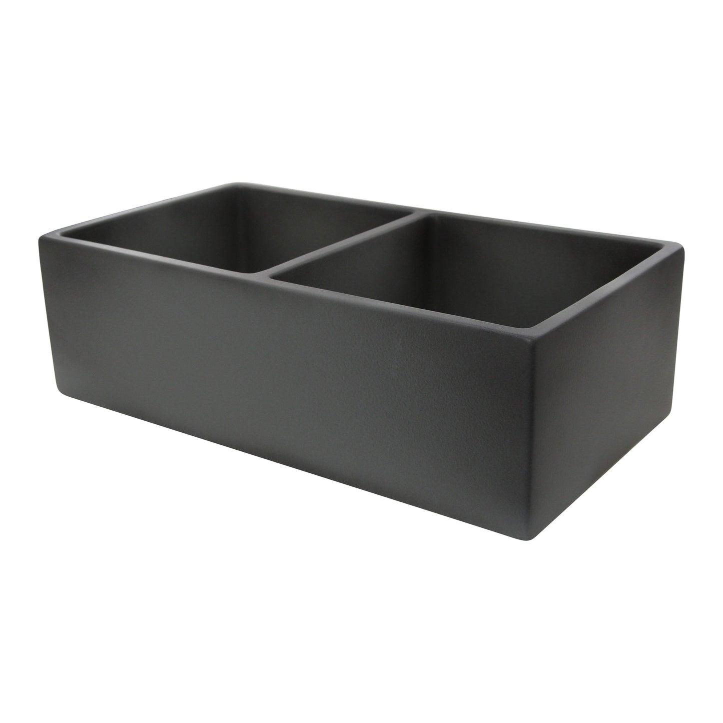 Nantucket Sinks Vineyard Collection 33" Rectangle Undermount Porcelain Enamel Glaze Concrete Grey Fireclay Double Bowl Farmhouse Apron Kitchen Sink With Concrete Finish