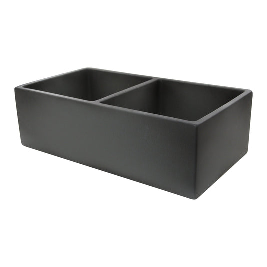 Nantucket Sinks Vineyard Collection 33" Rectangle Undermount Porcelain Enamel Glaze Concrete Grey Fireclay Double Bowl Farmhouse Apron Kitchen Sink With Concrete Finish