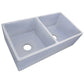 Nantucket Sinks Vineyard Collection 33" Rectangle Undermount Porcelain Enamel Glaze Light Blue Fireclay Double Bowl Farmhouse Apron Kitchen Sink With Shabby Sugar Finish