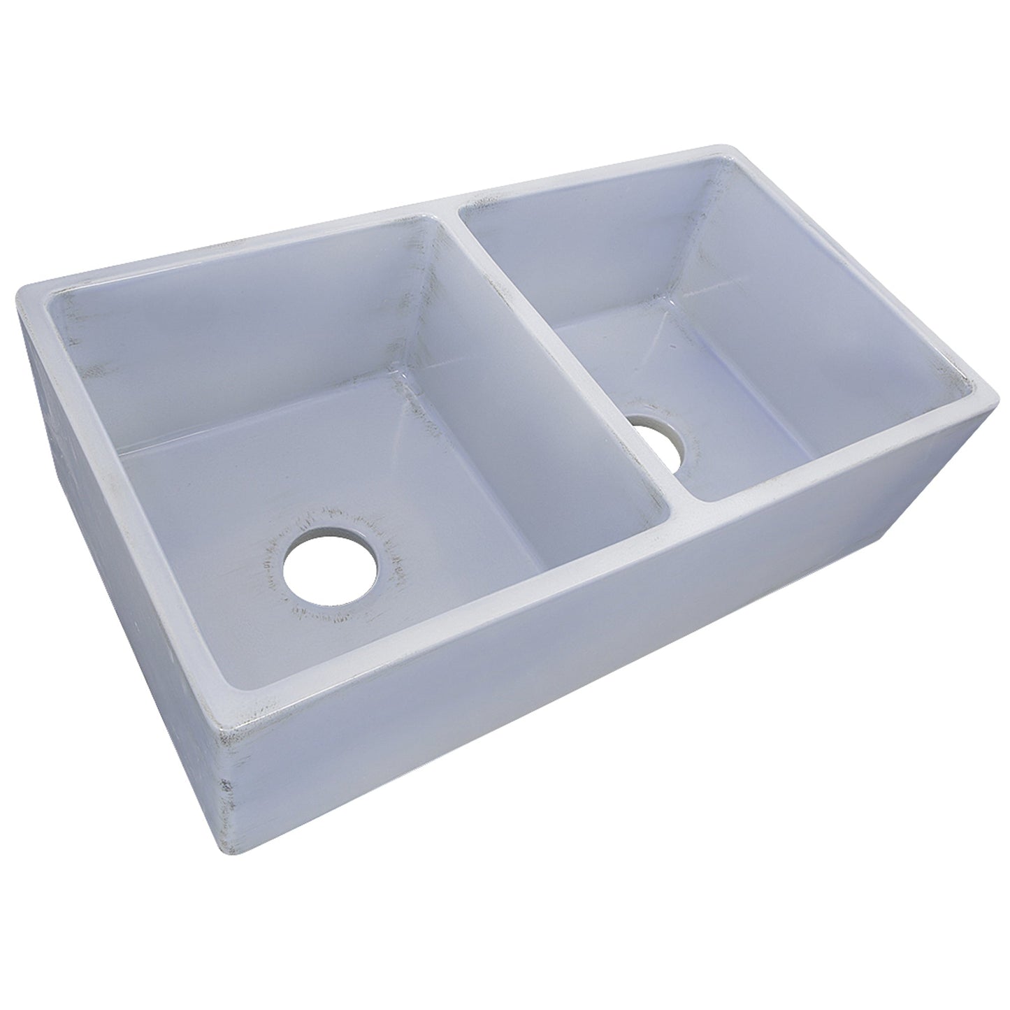 Nantucket Sinks Vineyard Collection 33" Rectangle Undermount Porcelain Enamel Glaze Light Blue Fireclay Double Bowl Farmhouse Apron Kitchen Sink With Shabby Sugar Finish