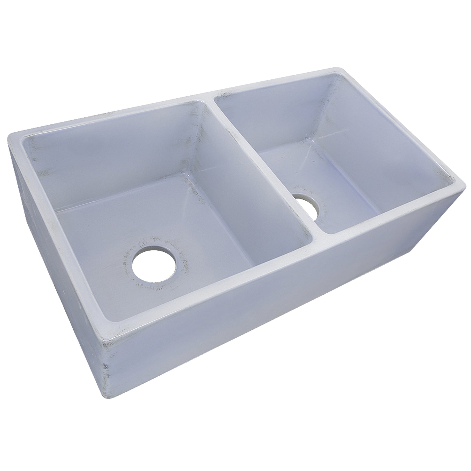 Nantucket Sinks Vineyard Collection 33" Rectangle Undermount Porcelain Enamel Glaze Light Blue Fireclay Double Bowl Farmhouse Apron Kitchen Sink With Shabby Sugar Finish