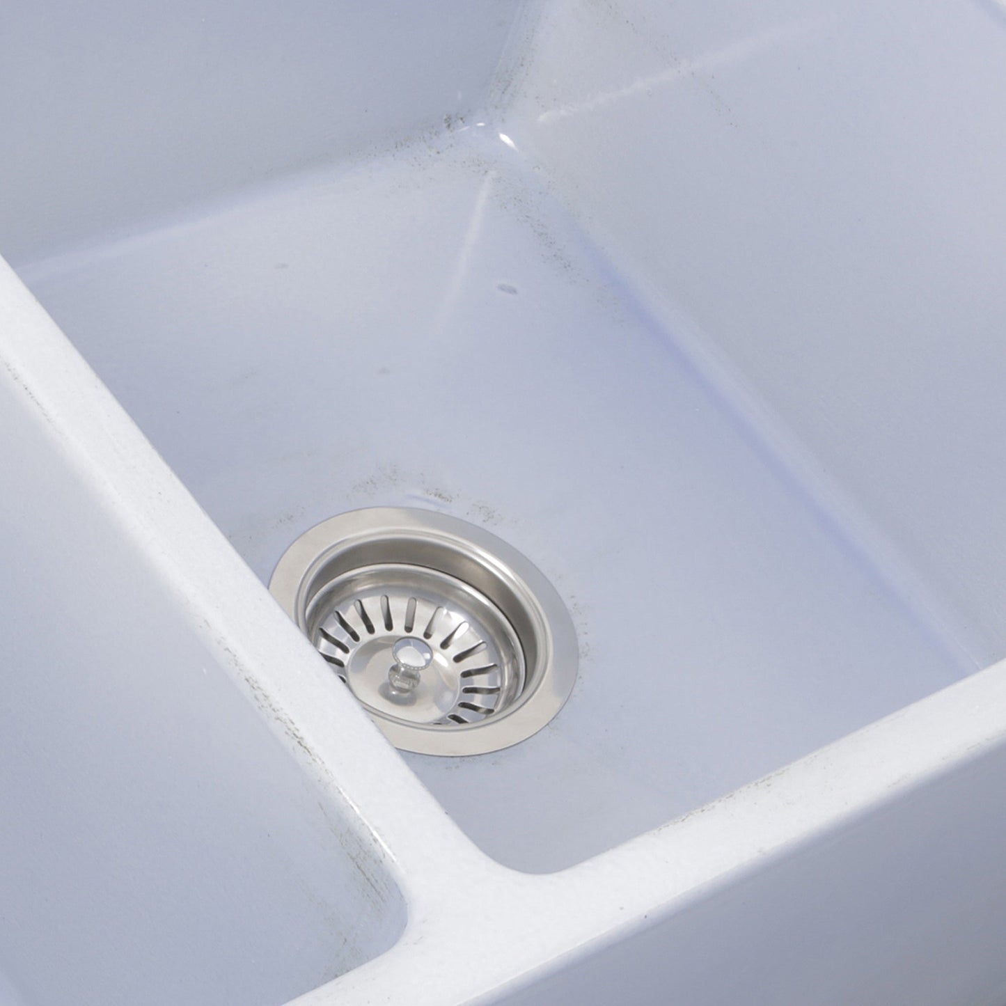 Nantucket Sinks Vineyard Collection 33" Rectangle Undermount Porcelain Enamel Glaze Light Blue Fireclay Double Bowl Farmhouse Apron Kitchen Sink With Shabby Sugar Finish