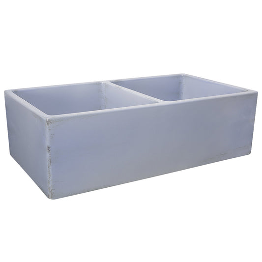 Nantucket Sinks Vineyard Collection 33" Rectangle Undermount Porcelain Enamel Glaze Light Blue Fireclay Double Bowl Farmhouse Apron Kitchen Sink With Shabby Sugar Finish