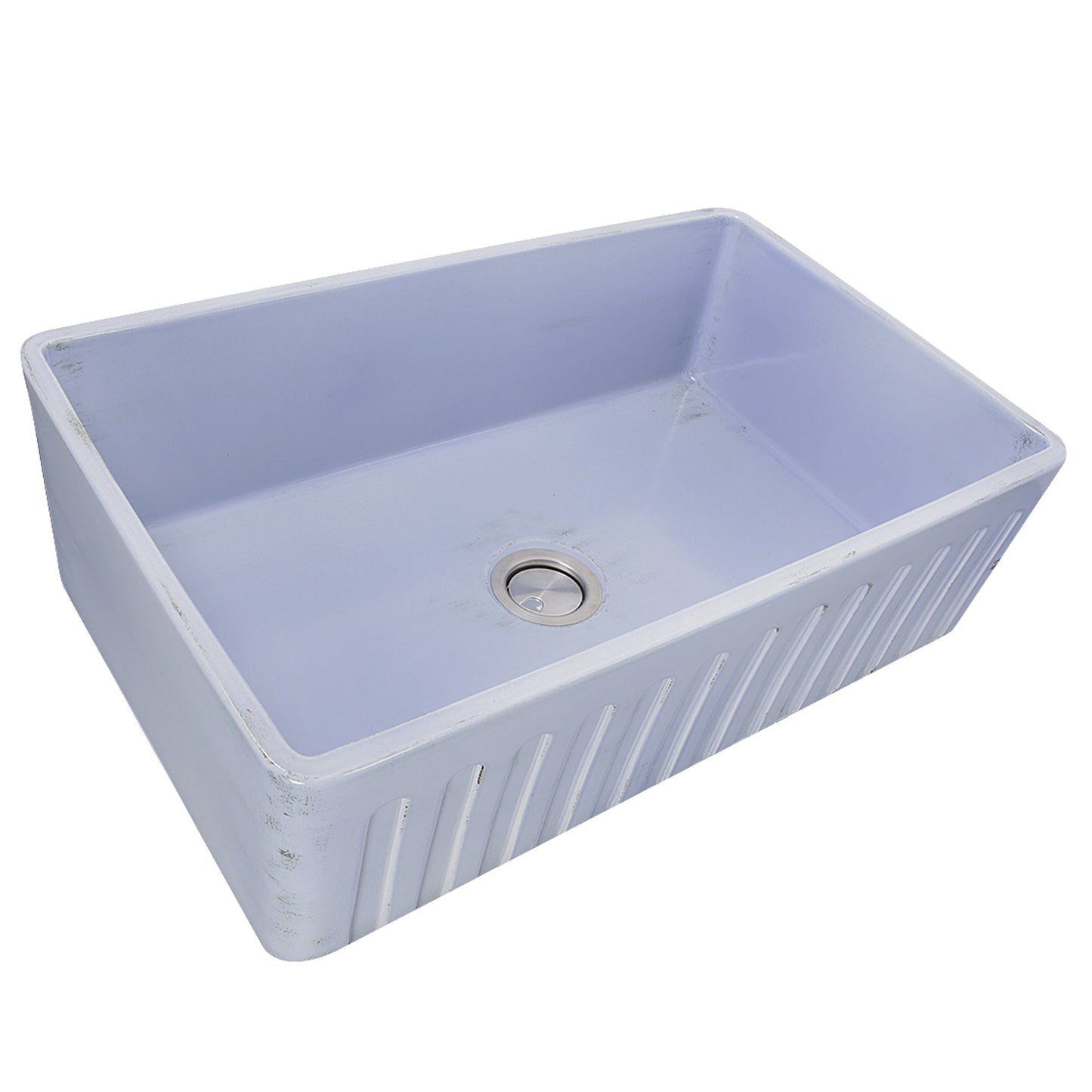 Nantucket Sinks Vineyard Collection 33" Rectangle Undermount Porcelain Enamel Glaze Light Blue Fireclay Single Bowl Farmhouse Apron Kitchen Sink With Shabby Sugar Finish